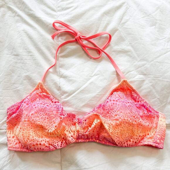 Victoria’s Secret Crochet Halter Bikini Top Pink Orange Ombre Medium EUC - Picture 1 of 6